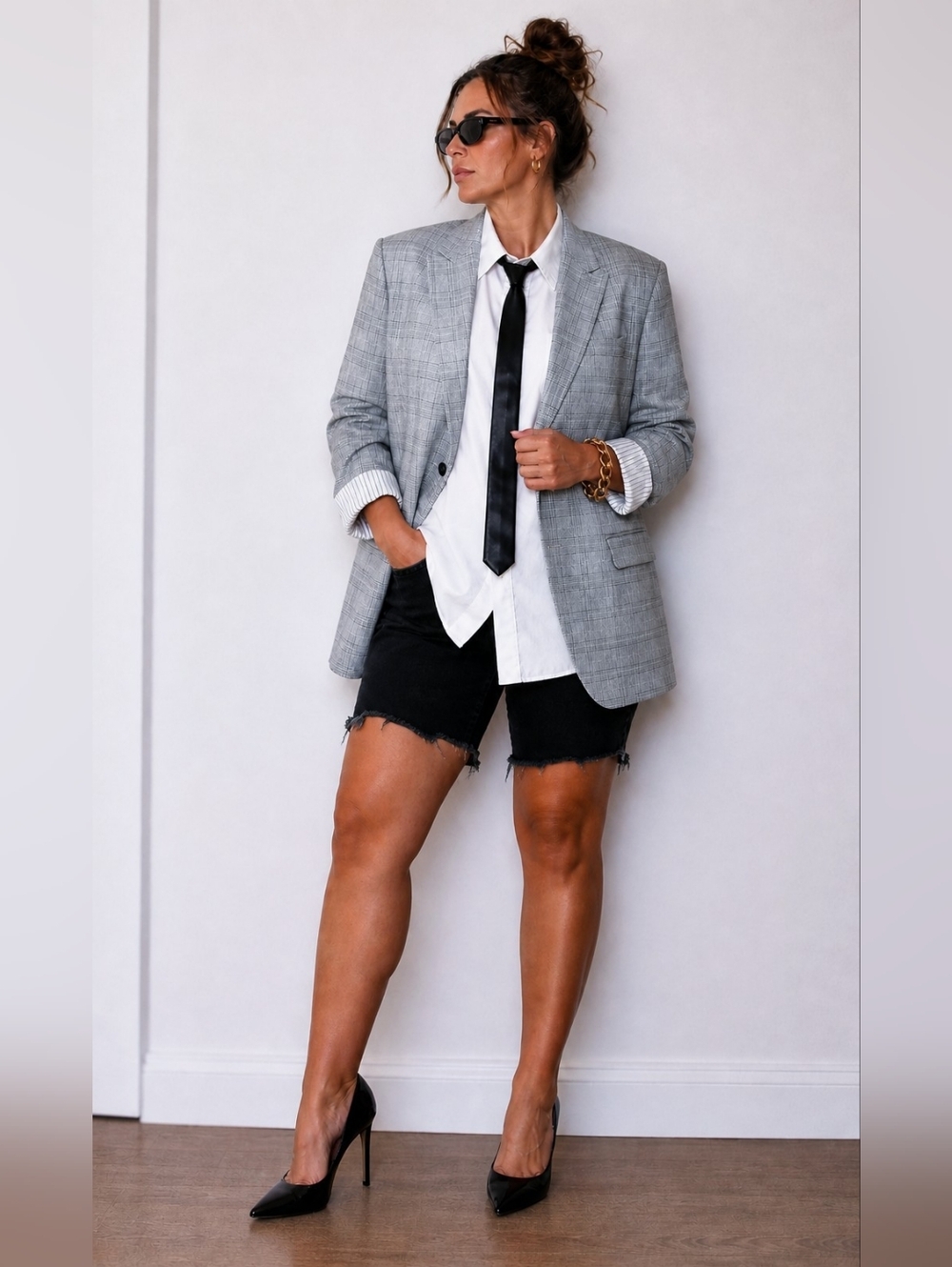 Zara Blue Gray Plaid Oversized Blazer Menswear Style
